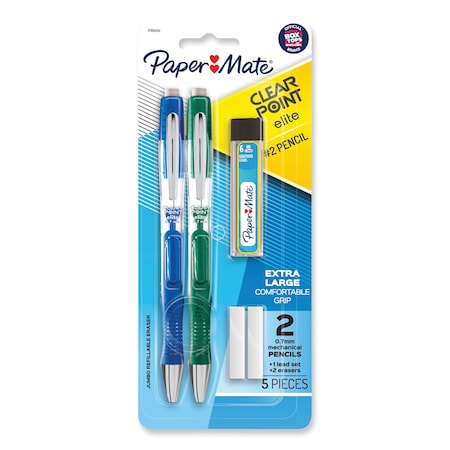 Paper Mate Clearpoint Elite Mechanical Pencils, 0.7 mm, HB (#2), Black, PK2 1799404